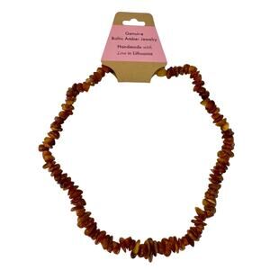 Baltic Amber Necklace Beaded Choker Reddish-Brown Polished (N134)